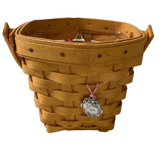 Longaberger 2001 Measuring Basket 5" Swing Handle Plastic Liner Hope Charm - Picture 15 of 15